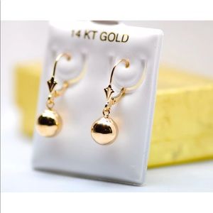 14k Solid Gold Ball Drop Dangle Earrings